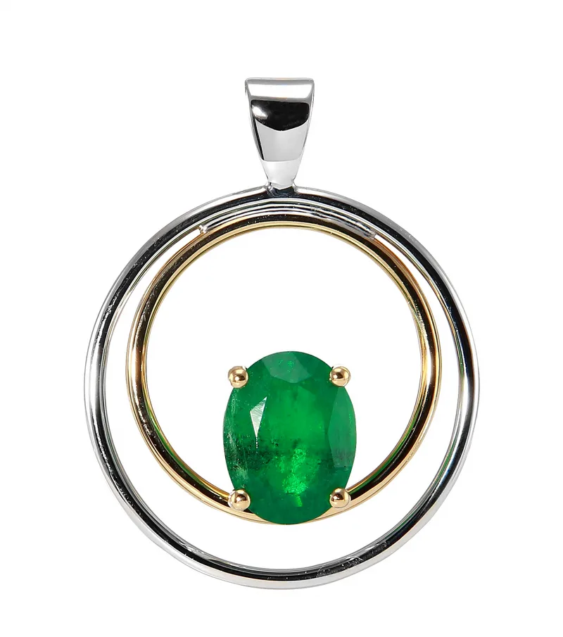 Pendentif 2 Ors Emeraude Ovale 9x7mm